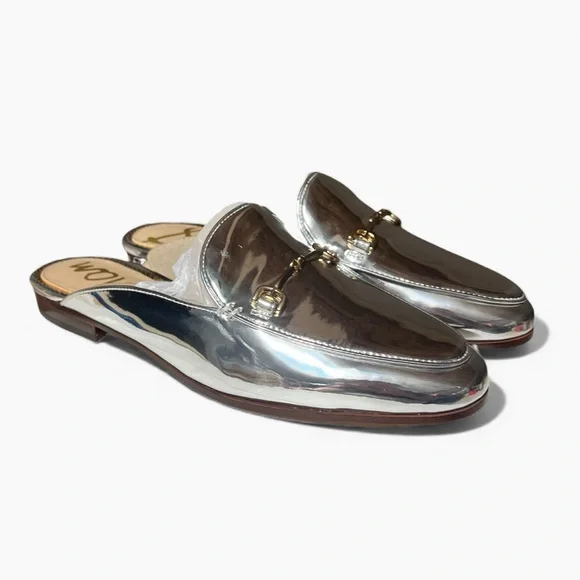 🌻NEW Sam Edelman Linnie Bit Mule Silver Leather Slip-On Loafer Mule Size 7 $150 - Picture 3 of 13